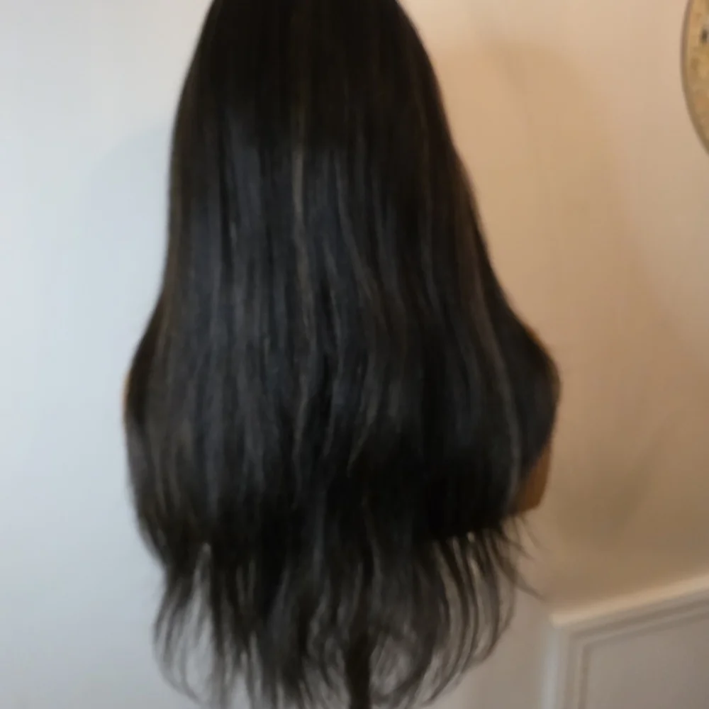 Natural Black Chestnut Highlight Yaki Straight Human Hair Wig - Picture 5 of 11